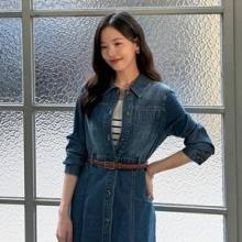 강한나, 청청이 러블리! 유려한 페미닌 실루엣 로맨틱 데님 셔츠 원피스룩