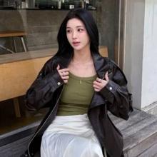 ‘강석우 딸’ 강다은, 아빠 재킷 입었나? 여리여리 오버핏 레더 재킷 봄 산책룩