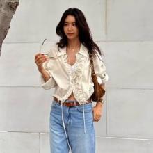 채정안, 재킷이야 블라우스야? 입은 듯 걸친 듯 로맨틱 프릴 블루종 재킷 보헤미안룩