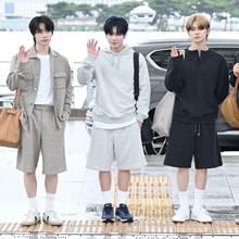  투모로우바이투게더 수빈·범규·연준·태현, 비오는 날 반바지로 쿨하게 파리 출국