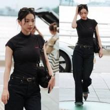 [패션엔숏] 에스파 카리나, 인형이 따로없네...공항 난리난 무심한 듯 시크한 블랙룩