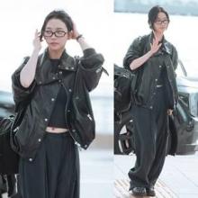 [패션엔숏] 에스파 카리나, 뿔테 안경도 찰떡! 가죽 재킷으로 멋낸 걸크러시 레더룩