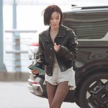 [패션엔 포토] 에스파 윈터, 팬츠도 숏 머리도 숏! 레더 재킷까지 짧은 힙한 출국룩