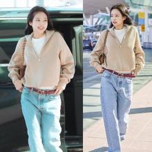 [패션엔숏] 블랙핑크 제니, 집업 스웨터와 청바지 조합! 무심한 듯 시크한 일상룩 파리 출국