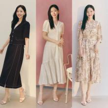 강한나, 봄 원피스 뭐 입죠? 꽃무늬, 블랙 셋업, 플레어 원피스로 뽐낸 봄 페미닌룩