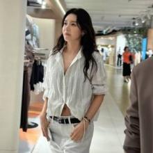 채정안, 스타일링 퀸 5월 셔츠의 멋! 버튼 푸른 롤업 링클 셔츠 내추럴 나들이룩