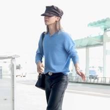방탄소년단 지민, 스카이 블루 니트와 가죽 팬츠 조합! 시크한 듯 우이한 섬머룩 파리 출국