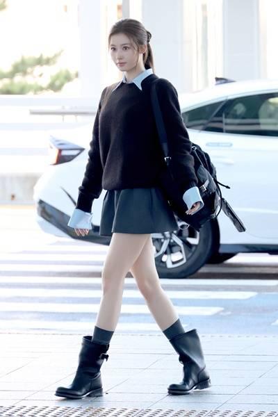 트와이스 사나, 인형같은 비주얼! 러블리 프레피룩 밀라노 패션위크 출국길